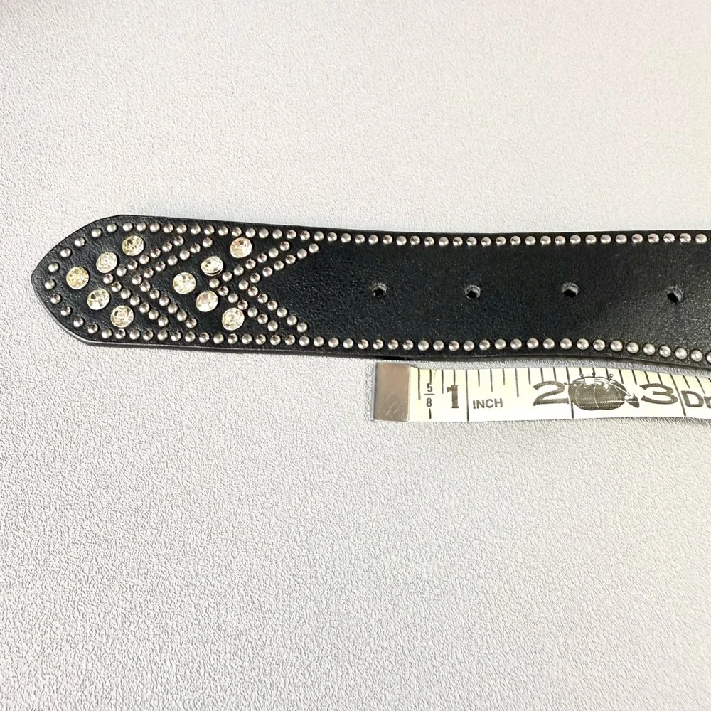 Shyanne Genuine Leather Black Rhinestone and Silver-Tone Studded Belt NWOT